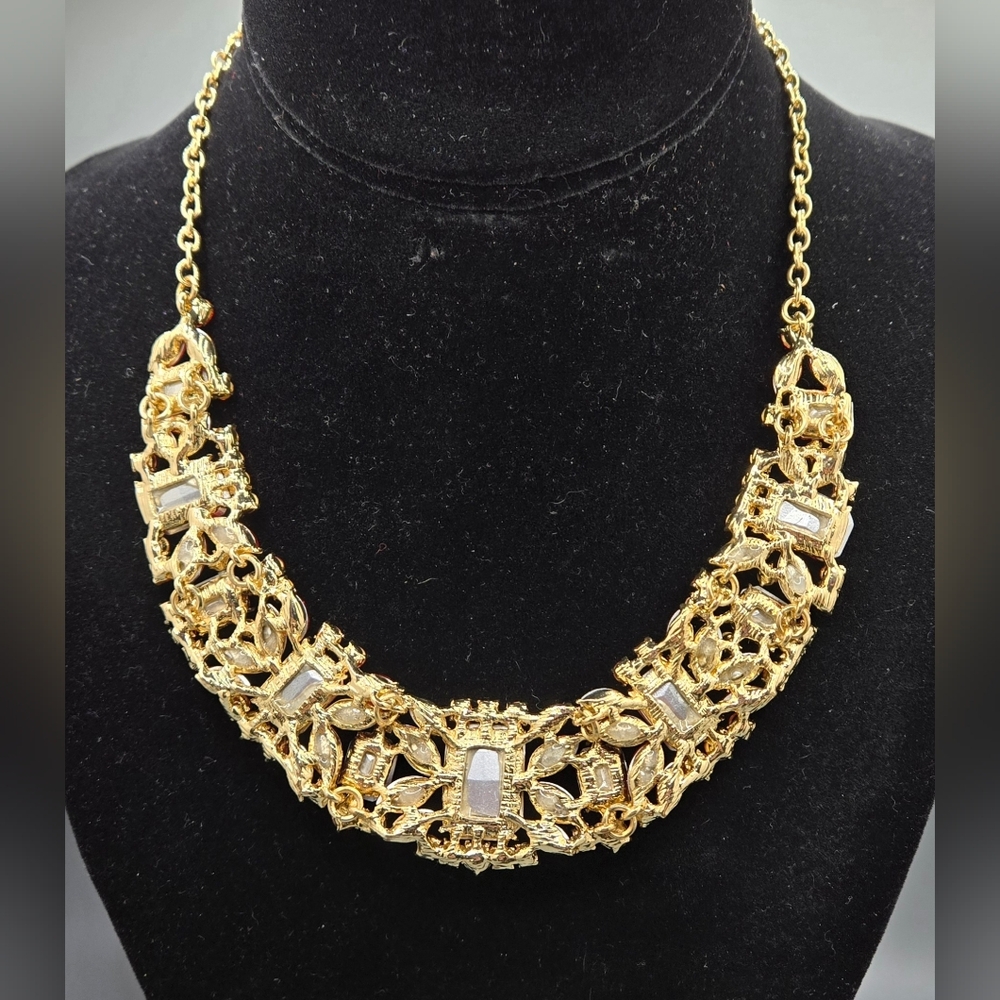 Statement Glass Crystal Necklace Ruby Red & Gold … - image 2